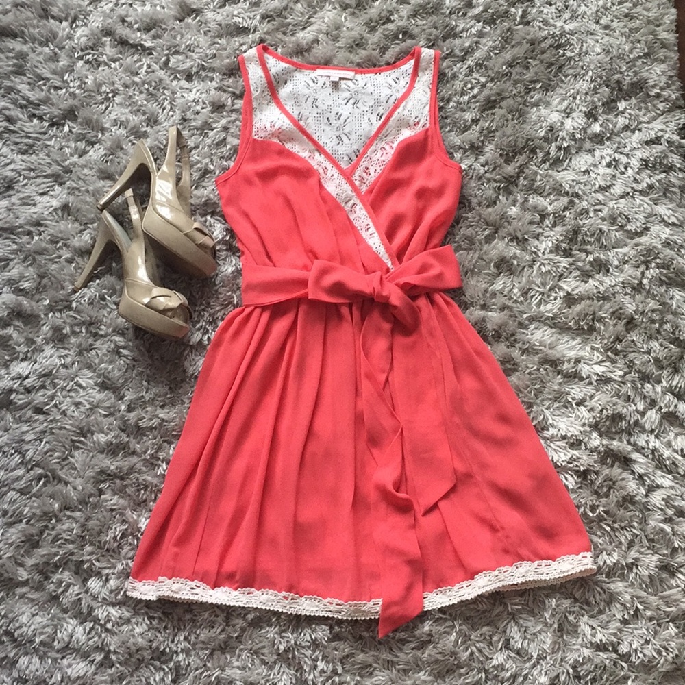 Margo & Sebastian Coral Chiffon Lace Dress size XS